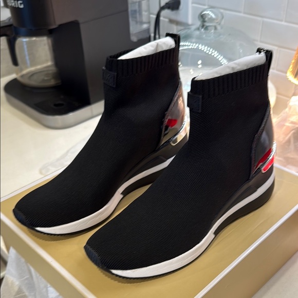 Michael Kors Skyler Black and White Sock Bootie with Knit Upper - Picture 1 of 6